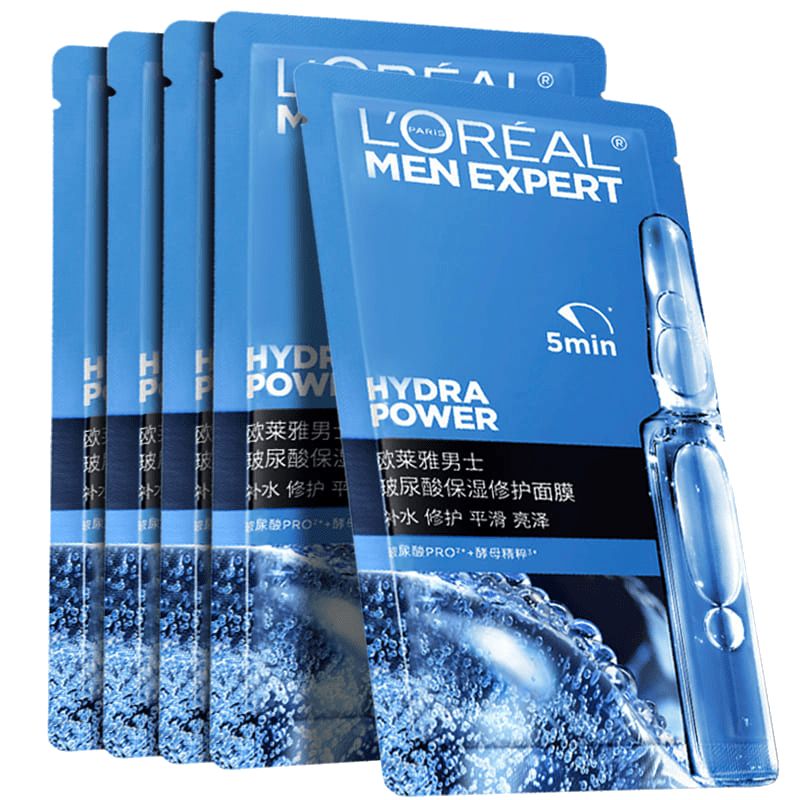 京东直供 欧莱雅男士玻尿酸保湿修护面膜5片补水锁水强韧屏障抗皱男士专用护肤品