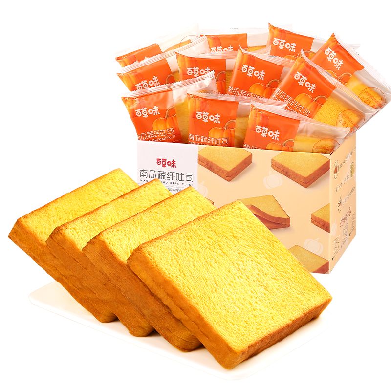 京东直供 百草味南瓜蔬纤吐司500g 吐司早餐手撕面包蛋糕糕点点心休闲零食