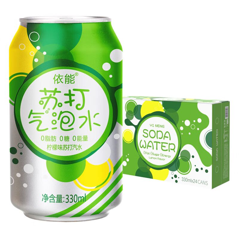京东直供 依能 柠檬味汽水 无糖苏打水饮料 0卡0能量气泡水 330ml*24罐 整箱装