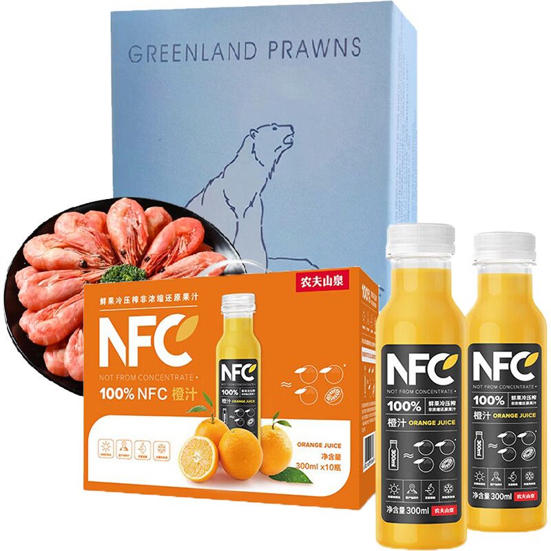 京东直供 农夫山泉NFC果汁+北极甜虾1250g套装商品300ml*10