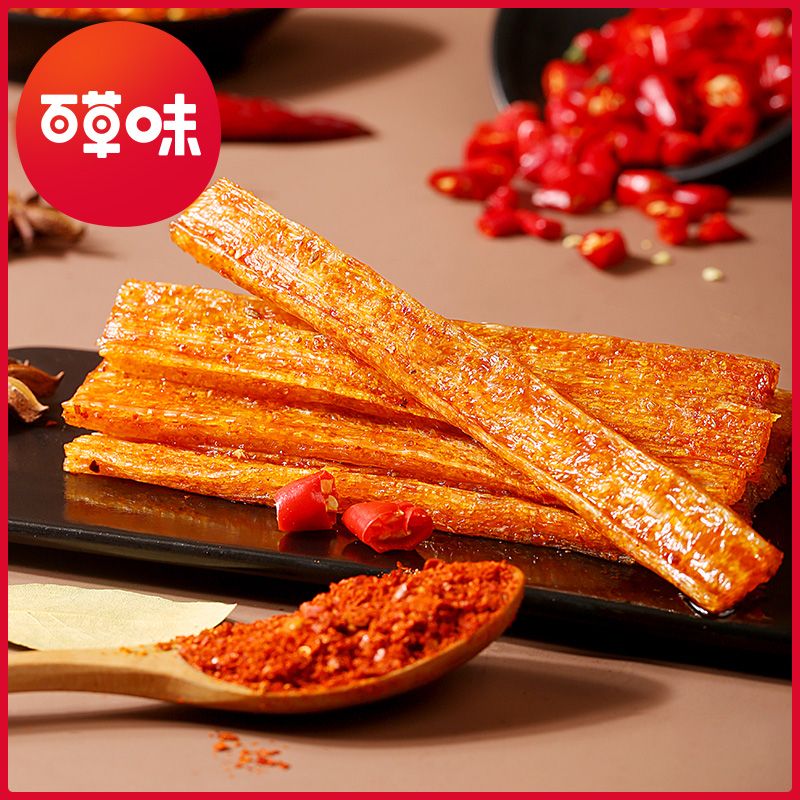 百草味 【满减】【百草味】大面筋100g 辣条麻辣儿时老式豆皮怀旧零食