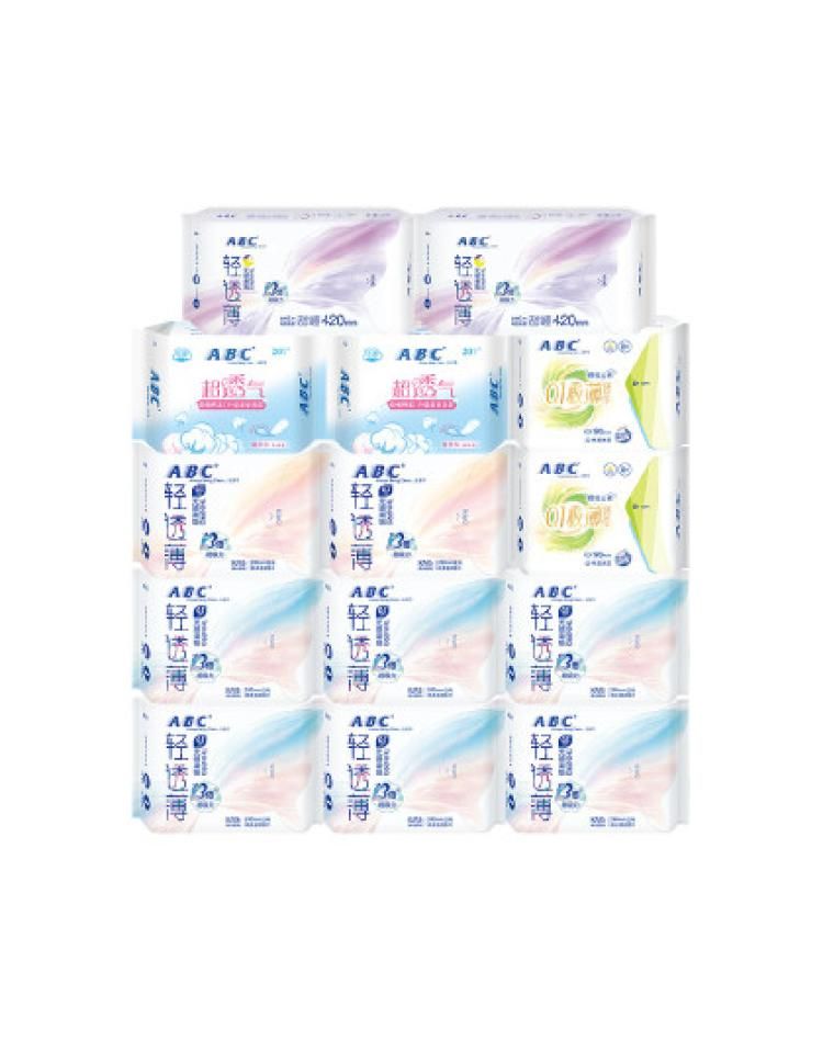 ABC 【日夜组合超值】棉柔卫生巾日用夜用姨妈巾整箱14包126片