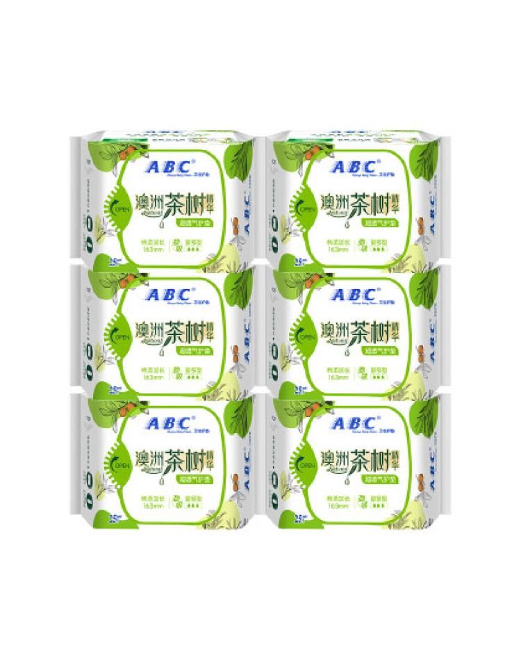 ABC 【全日用】茶树劲吸棉柔超透气亲肤护垫女整箱6包150片 163mm*6包
