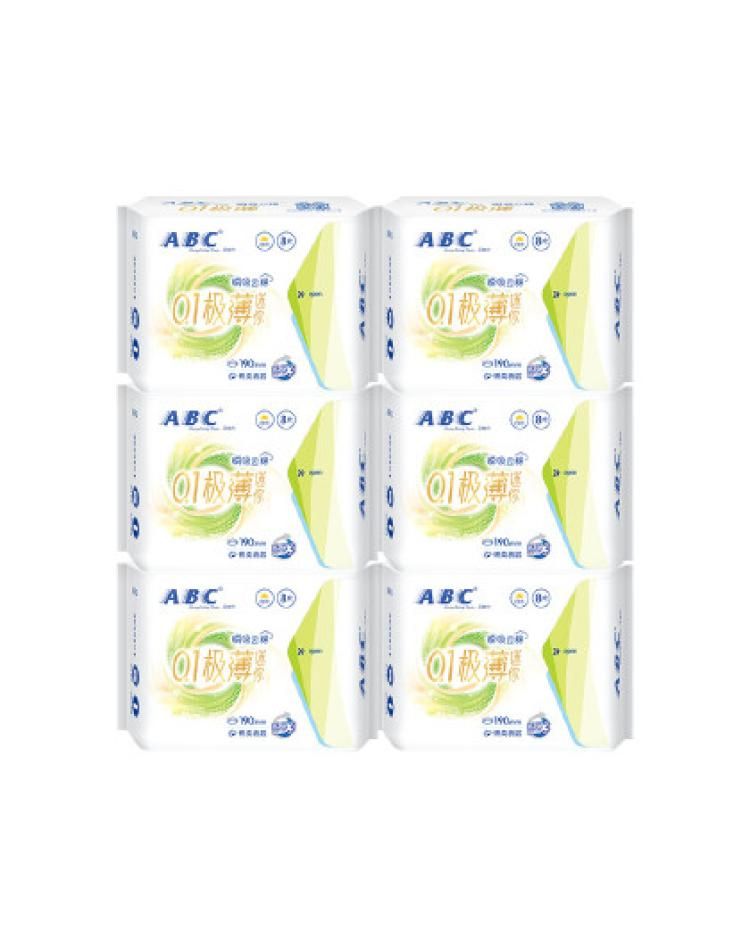ABC 【日用迷你巾】瞬吸云棉迷你姨妈巾亲肤卫生巾女整箱6包/9包 190mm6包48片