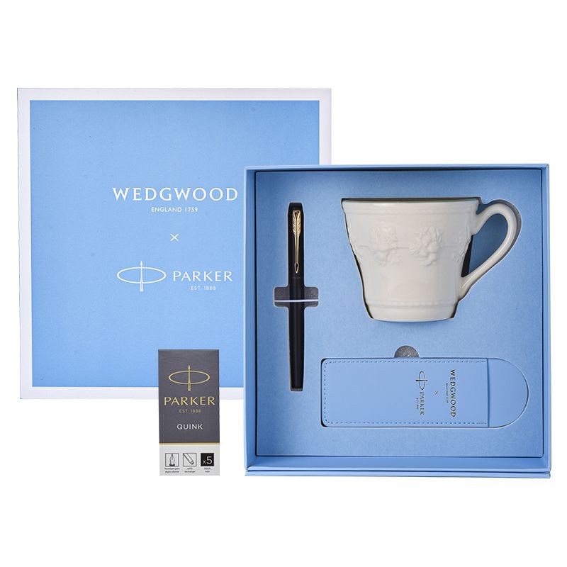 派克 PARKER 威雅XL入门级黑色金夹墨水笔+wedgwood欢愉假日树莓马克杯联合款套装