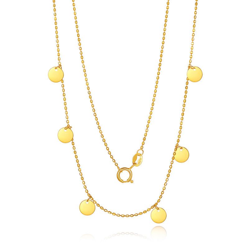 老庙黄金  18K金小圆片时尚百搭水波链黄金项链手链送女友