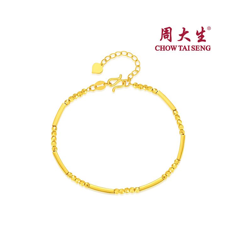 周大生 黄金手链女足金5G蹦迪珠碎金链小方链送女生新品 约5.07g
