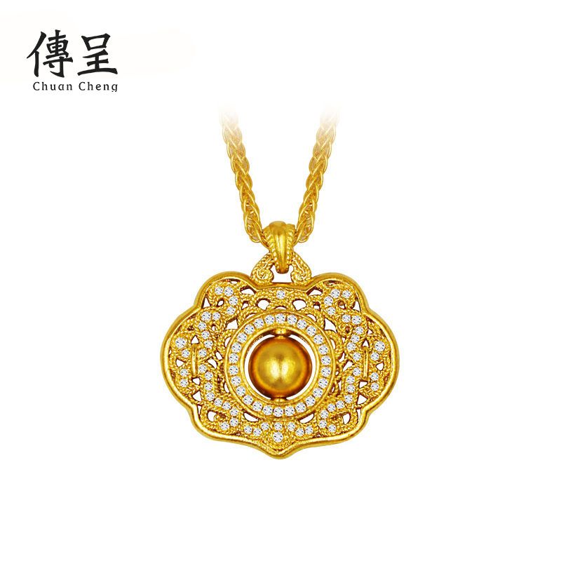 Chum/传呈 传呈 999足金项链 古法手工黄金套链 精美首饰顺心如意项坠 节日礼物 金重约20.79g