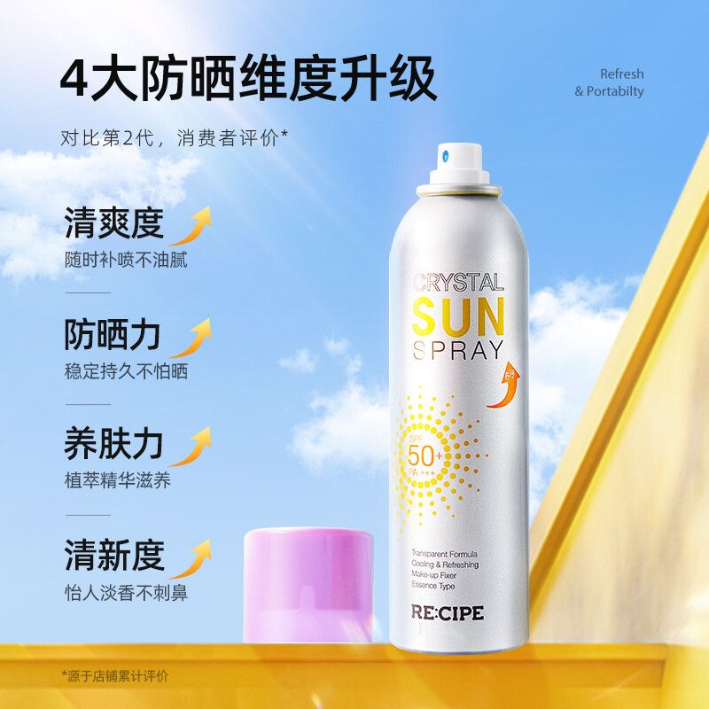 玥之秘 RE:CIPE 水晶防晒喷雾180ml 面部全身防晒隔离男女士户外军训清爽SPF50+ PA+++