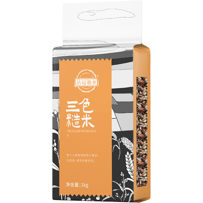 品冠膳食三色糙米真空包装 新米 五谷杂粮 健身轻食糙米饭 1kg