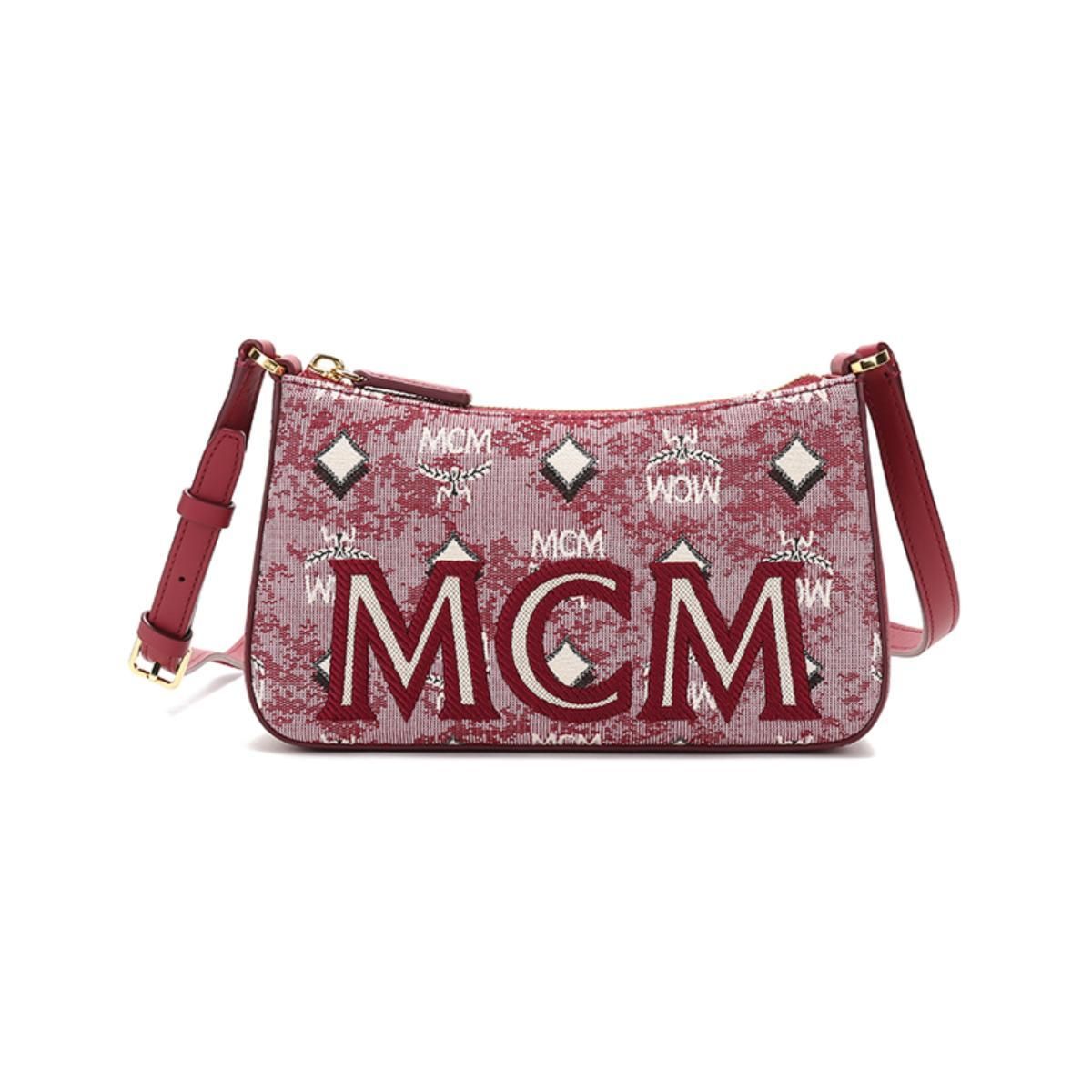 MCM 女士单肩斜挎包迷你款 MWSBATQ01 RE 红色多色LOGO刺绣 均码（F）