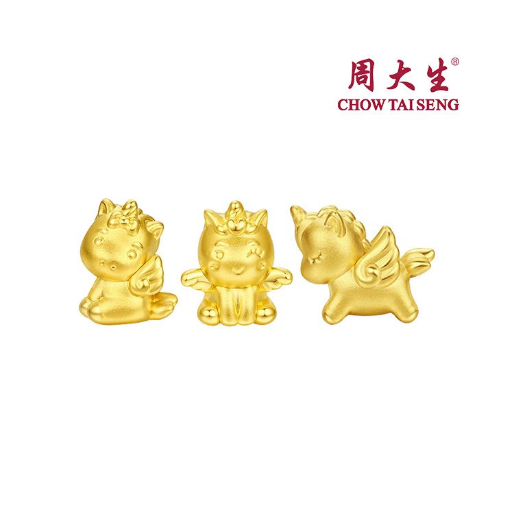 周大生 甜心独角兽 黄金手链足金独角兽转运珠3D硬金珍珠手链