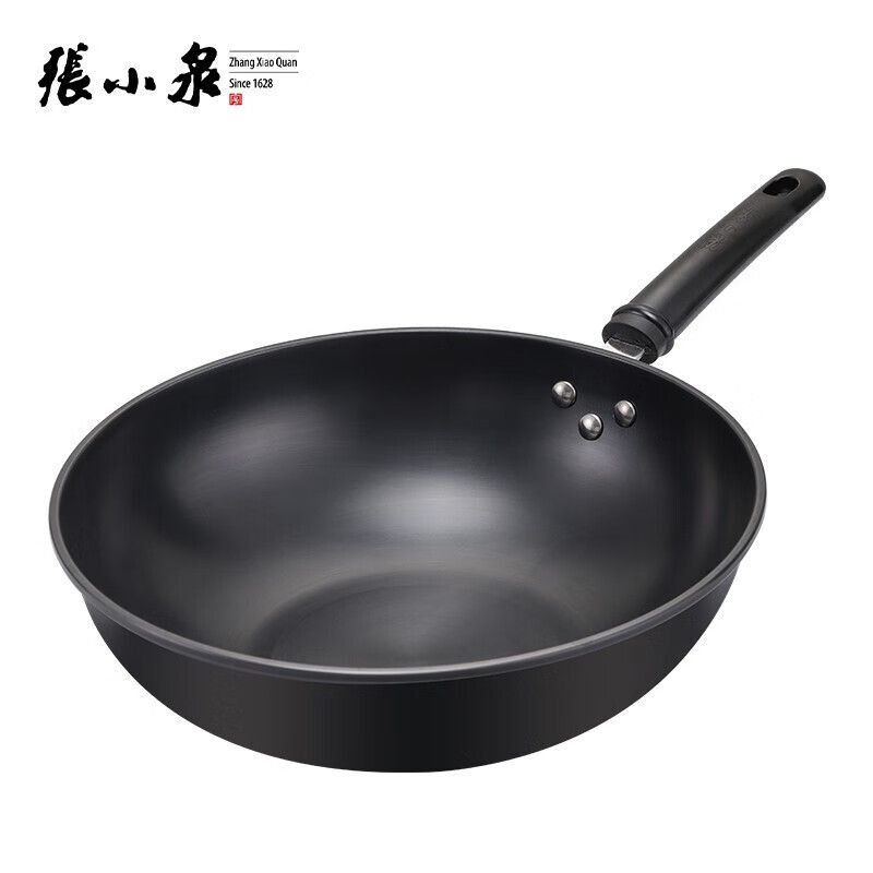 京东直供 张小泉 炒锅无涂层炒锅 电磁炉燃气通用 东坡家黑金铁锅 32CM