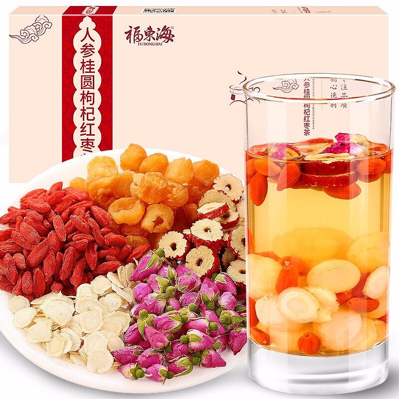 福东海 人参桂圆枸杞红枣茶玫瑰花养生茶泡水 人参桂圆枸杞红枣茶200克*1盒JIJDJD-558