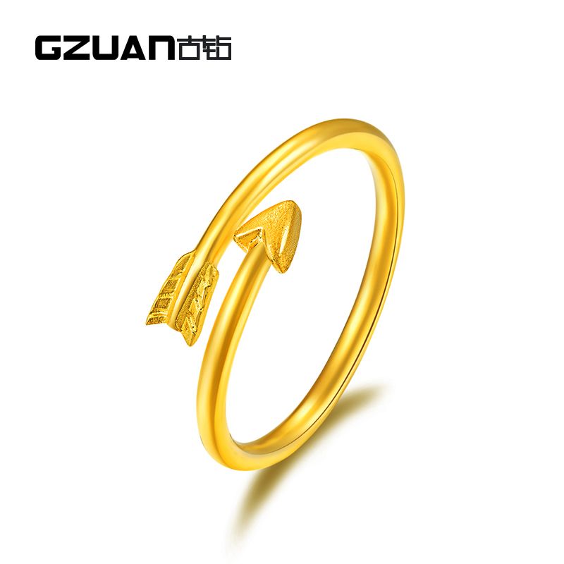 古钻 GZUAN珠宝 寻心 999足 金黄金戒指 女士款开口戒指  HJJ0006
