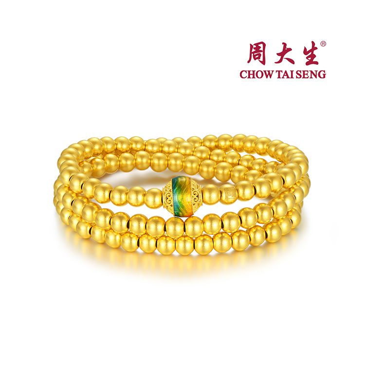 周大生 国色生香足金国家宝藏千里江山圆珠手串黄金手饰送女友礼物计价