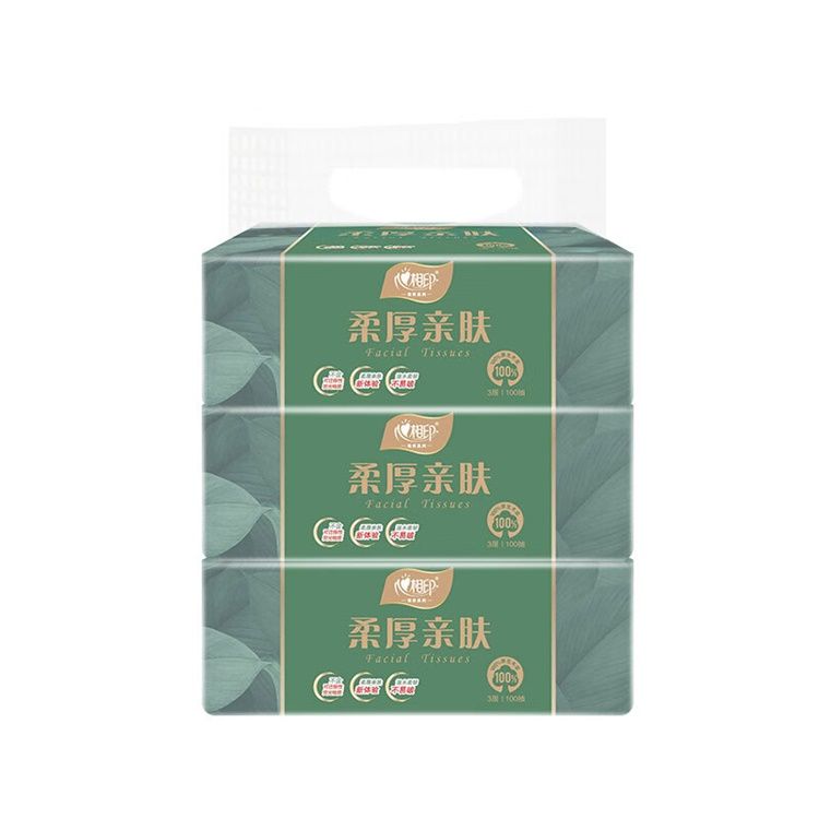 心相印 柔厚亲肤三层100抽塑装纸面巾3包*1提