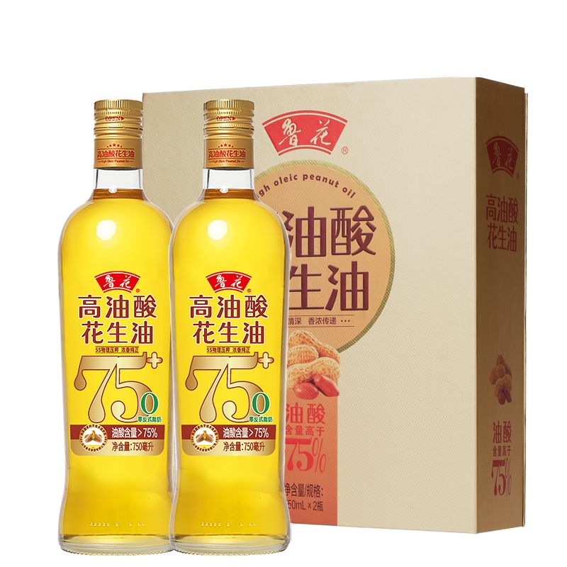 京东直供 鲁花【保真花生油】5S 物理压榨高油酸花生油750ml*2 礼盒装
