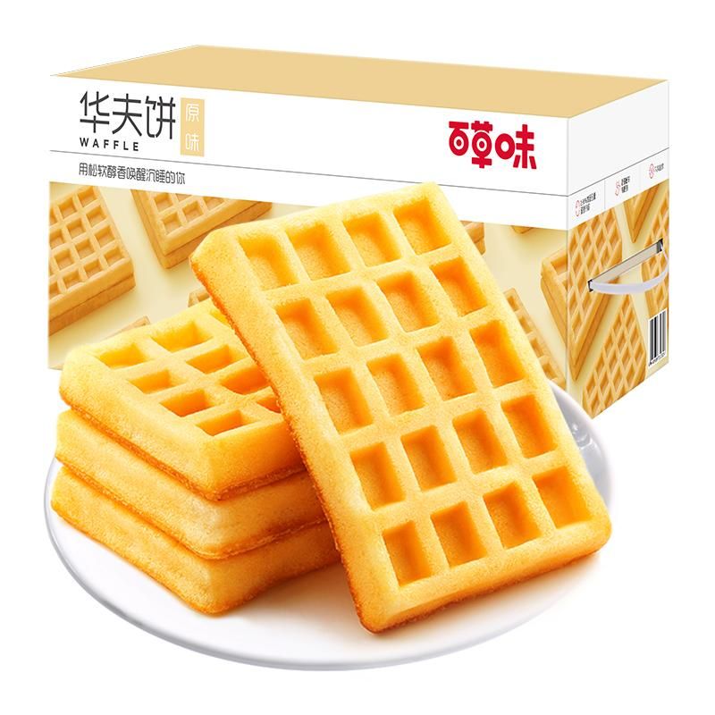 天猫 百草味华夫饼1kg糕点早餐代餐西式蛋糕面包休闲零食吐司点心整箱 原味；1000g .