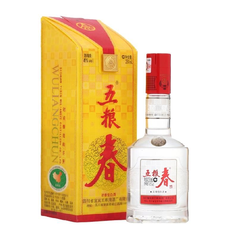 天猫 五粮液股份第一代五粮春45度浓香型白酒自饮团圆纯粮食酒水 250ml；250ml；1件 .