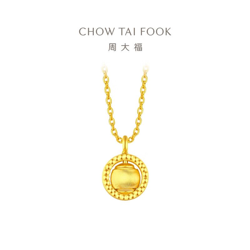 周大福 拉丝猫眼圆珠足金黄金项链女 计价（工费180元）F222153