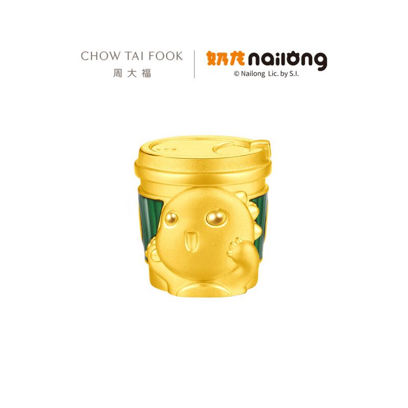 周大福 奶龙系列拒绝焦"绿"奶茶龙足金黄金转运珠配绳【多款可选】 EOR1421 大版/EOR14212小版