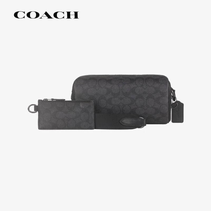 COACH/蔻驰 蔻驰（COACH） 男士时尚休闲字母印花单肩斜挎包情人节礼物 黑灰色 CV762QBMI5美国进口 XUNAN