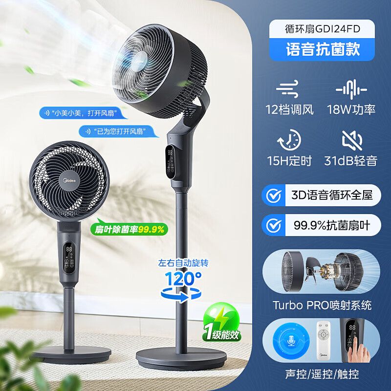 美的 空气循环扇 GDI24FD 电风扇落地扇家用节能风扇