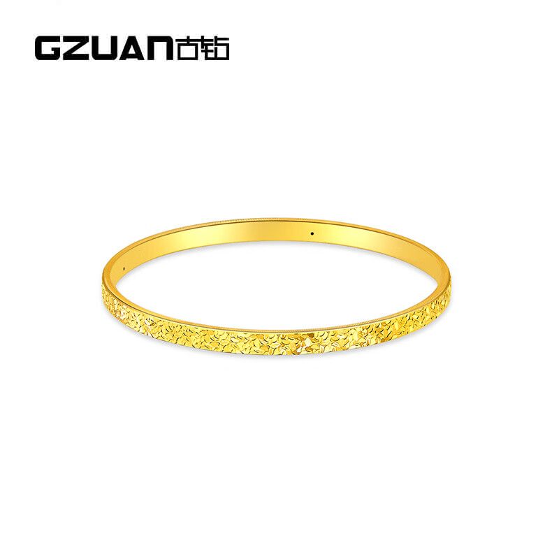 古钻 GZUAN珠宝 黄金手镯女碎碎冰足金999碎冰冰58#金镯子 YJS0051