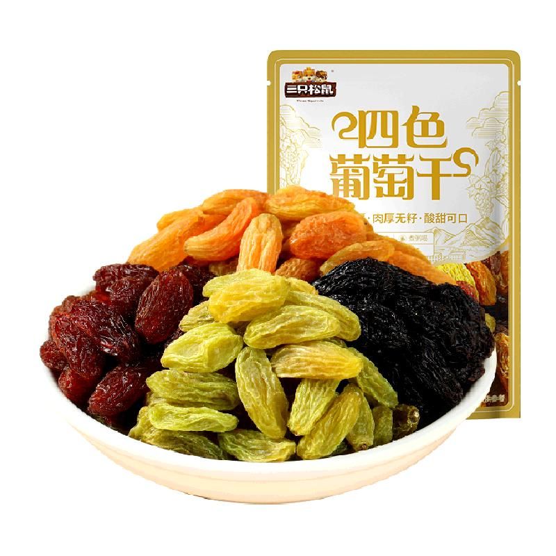 天猫 三只松鼠四色葡萄干量贩装500g果干休闲零食干果新疆特产葡萄干 1件 .