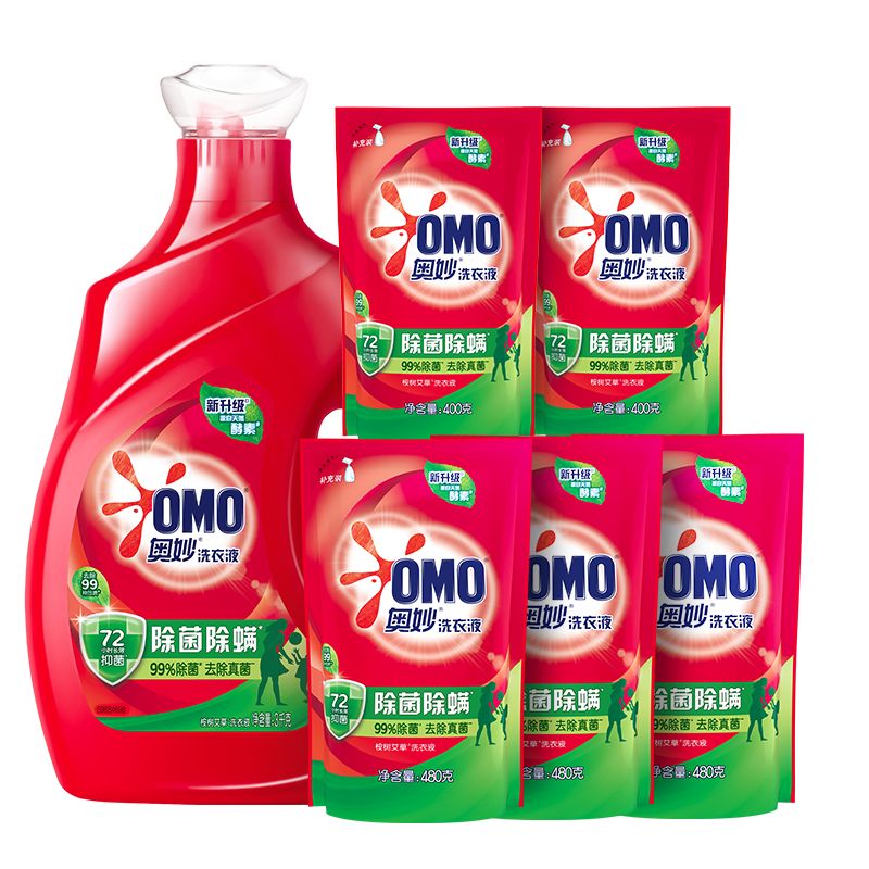 京东直供 奥妙（OMO）除菌除螨洗衣液 10.48斤（3KG+400G×2+480G×3） 72h抑菌 除菌除螨