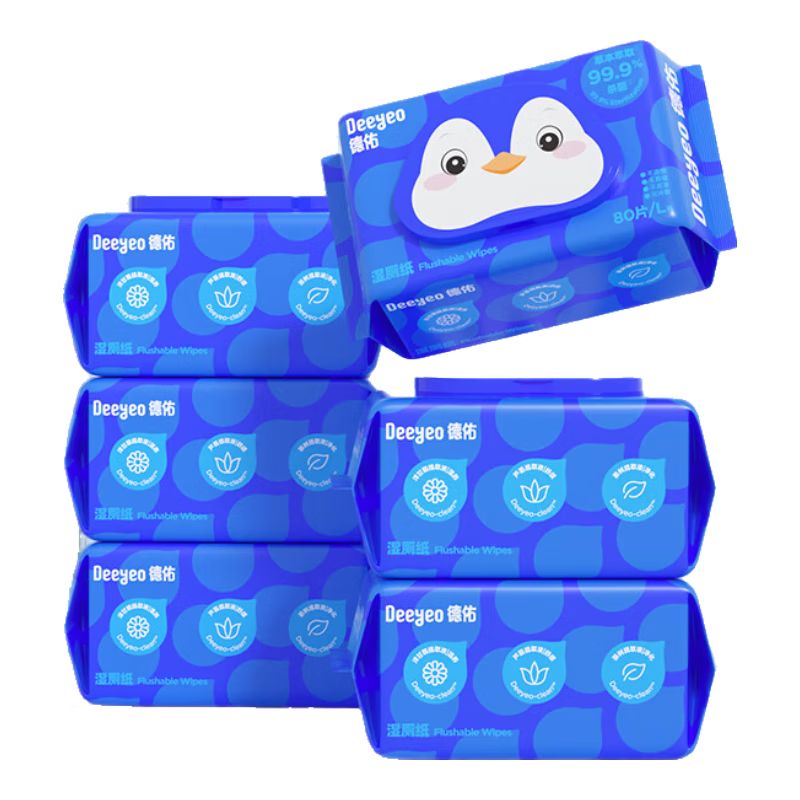 京东直供 德佑经典款湿厕纸80抽*6包XL码 湿厕卫生纸湿纸巾厕纸 超厚不堵马桶