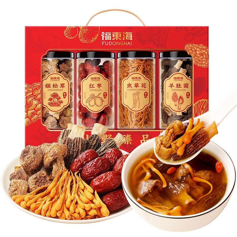 京东 配送】【年货节礼盒】福东海 山野臻品 羊肚菌菌菇汤包虫草花姬松茸滋补煲汤汤料材料420克