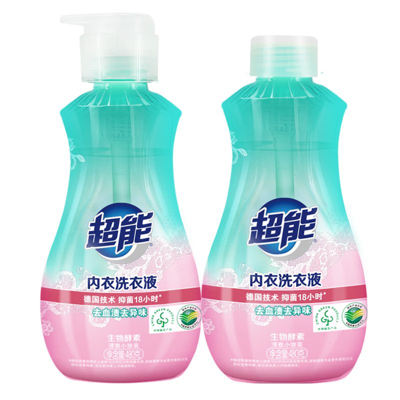 京东直供 超能 内衣洗衣液 1.92斤(480g*2) 长效抑菌 内衣内裤洗 男女通用