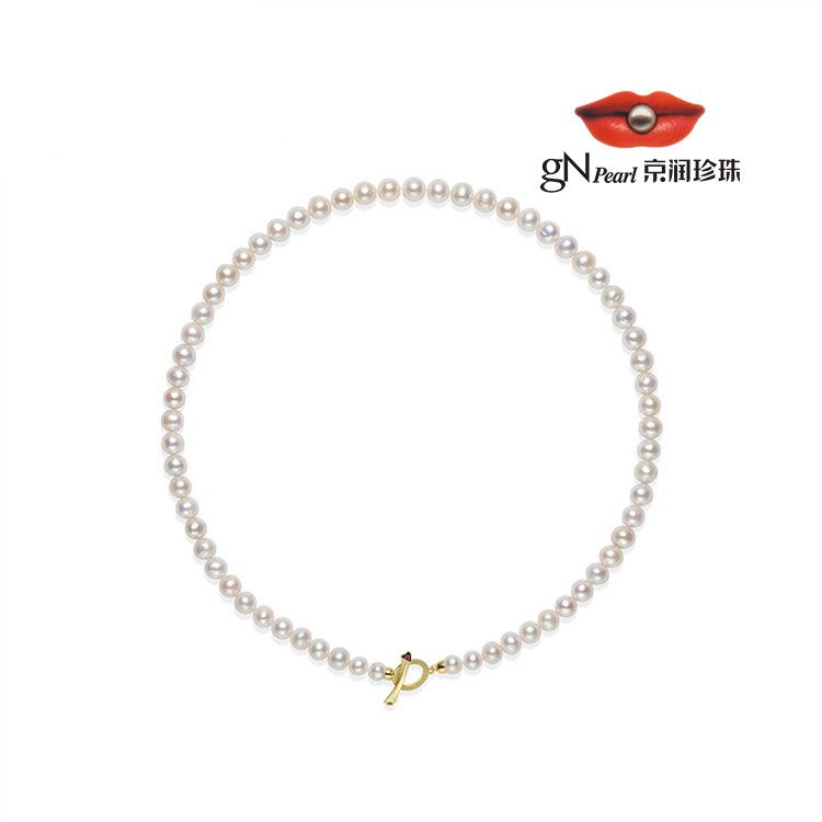 gN pearl/京润珍珠 韵宜 S925银淡水珍珠项链4-8mm近圆形白色简约设计项链