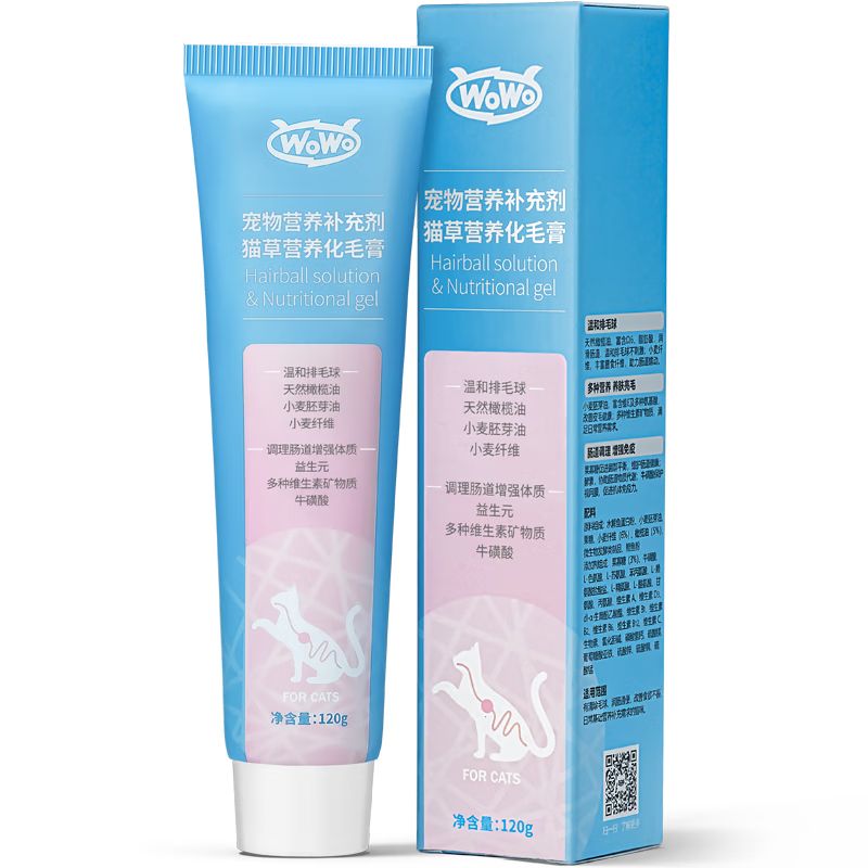 京东直供 WOWO喔喔猫草化毛营养膏120g 温和去毛球 猫咪宠物营养补充剂