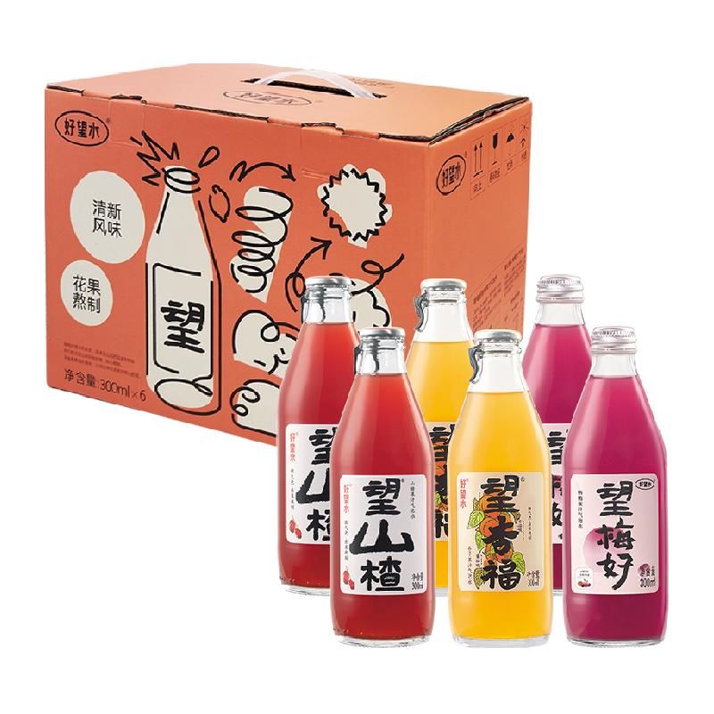 天猫 好望水果汁气泡水综合口味礼盒300ml*6果味饮料望山楂汁草本健康 1件 .