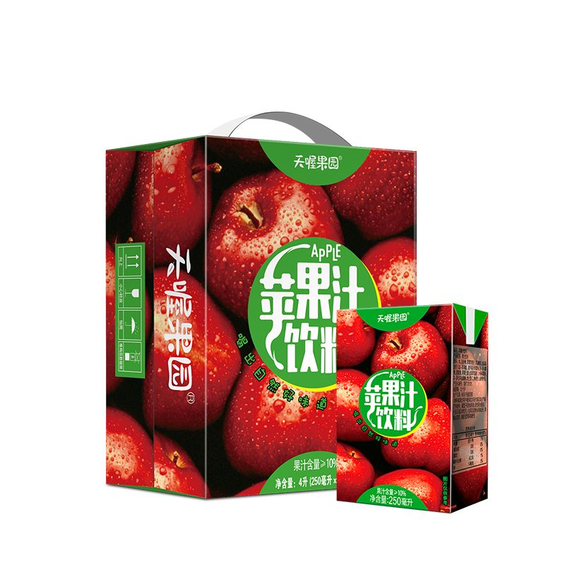 京东直供 天喔果园 苹果汁 果汁0脂肪果味饮料小包便携饮品250ml*16盒整箱装