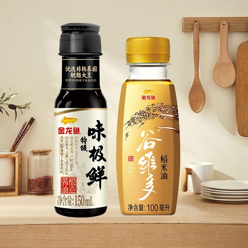 天猫 金龙鱼稻米油100ml+味极鲜酱油150ml 家用调味小包装组合 无规格 .