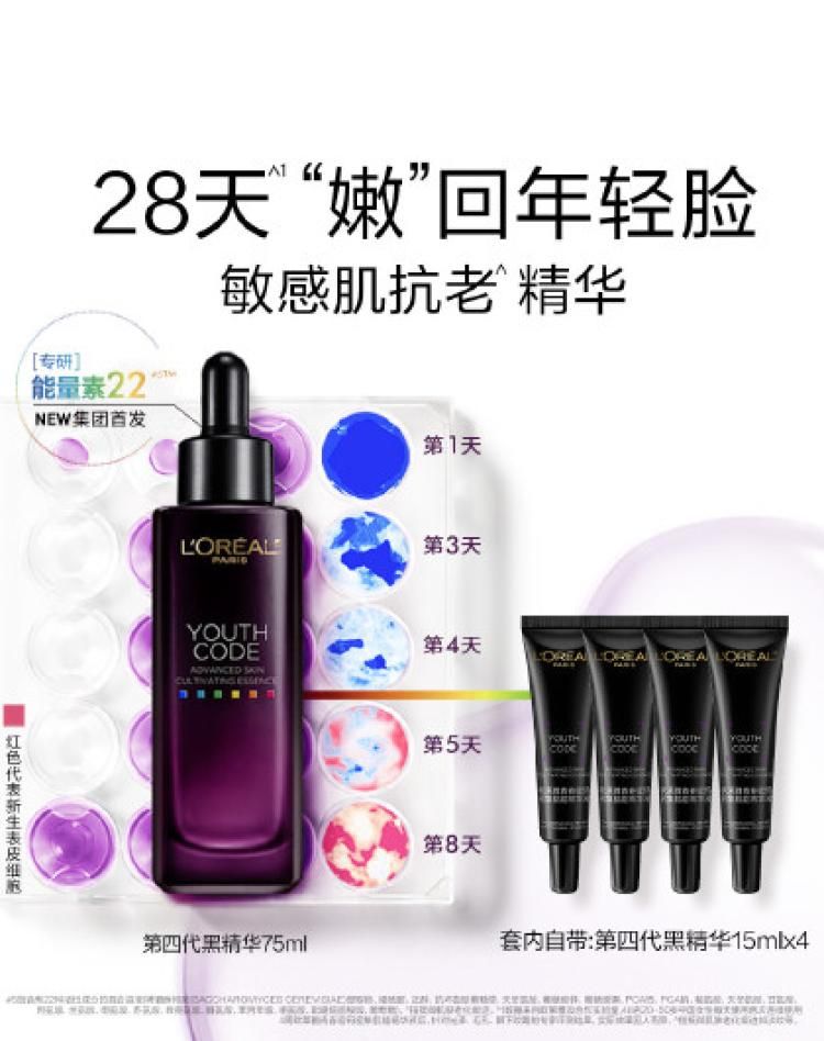 欧莱雅 【领直播福利】黑精华紧致面部抗皱抗老补水保湿75ml送礼 青春密码系列 精华液 75ML+精华液 15ML*4