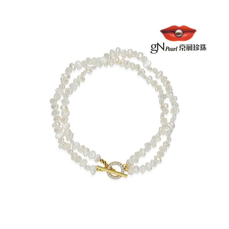 gN pearl/京润珍珠 如絮 S925银淡水珍珠手链3-4mm白色巴洛克