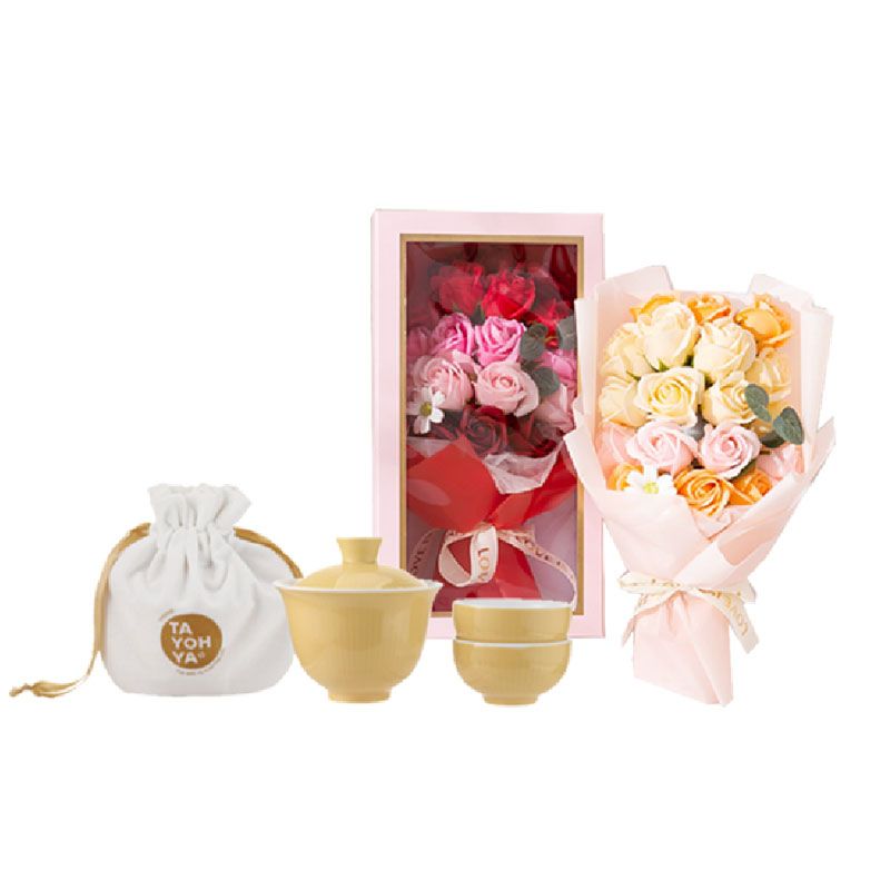 定制品 柏思美18朵玫瑰香皂花+多样屋茶具套装 