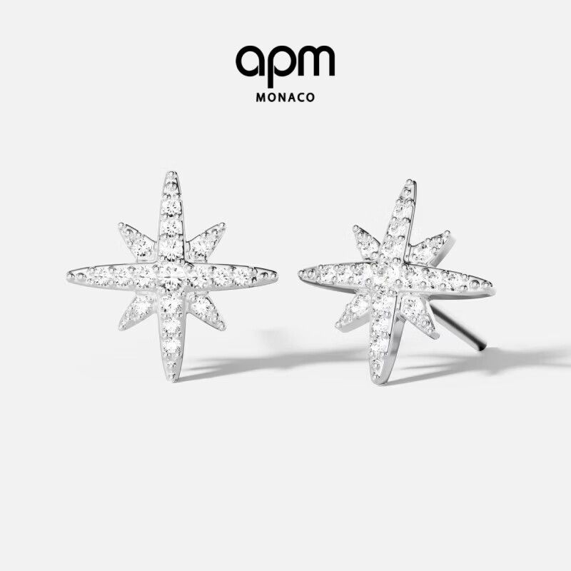 京东直供 APM Monaco六芒星银耳钉女耳环银耳饰时尚饰品送女友 银色 均码