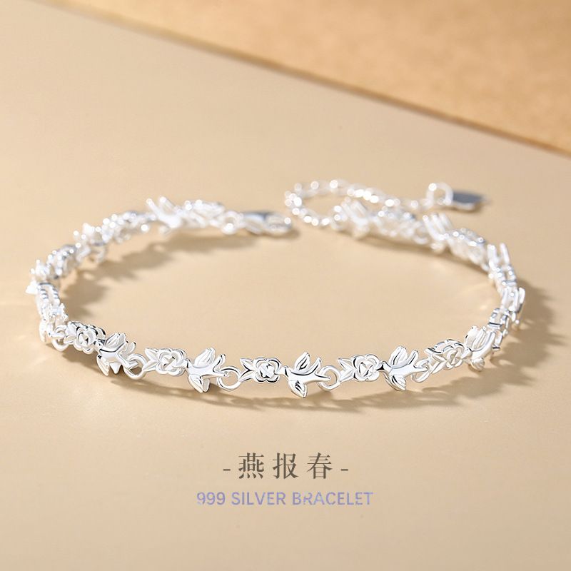 左传 燕子足银999手链女小众设计轻奢款飞鸟手环情人节ins风小鸟手饰