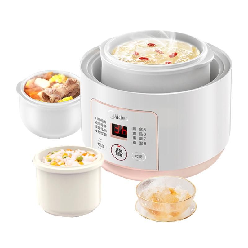 天猫 美的电炖锅隔水炖婴儿辅食锅bb煲家用宝宝煮粥煲汤燕窝电炖盅陶瓷 精致营养赠蒸笼 .