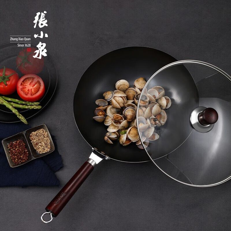 张小泉 无涂层精铁家用炒锅 32cm 金钱纹不沾 带盖 电磁炉明火通用 C30680100 积分兑换