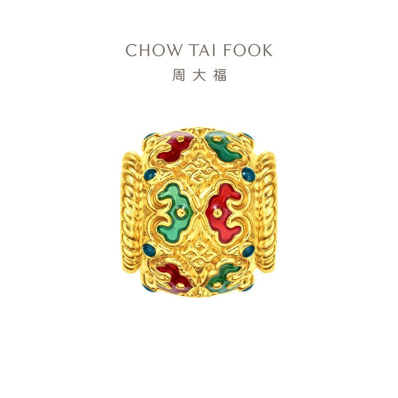 周大福 故宫系列万福顺心足金黄金转运珠吊坠定价 R35647 鎏彩款 
