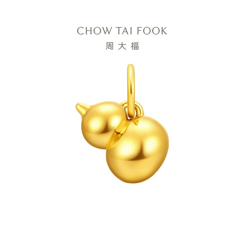 周大福 亮面金光福禄葫芦本命年足金黄金吊坠配红绳女 定价EOR1226 新款