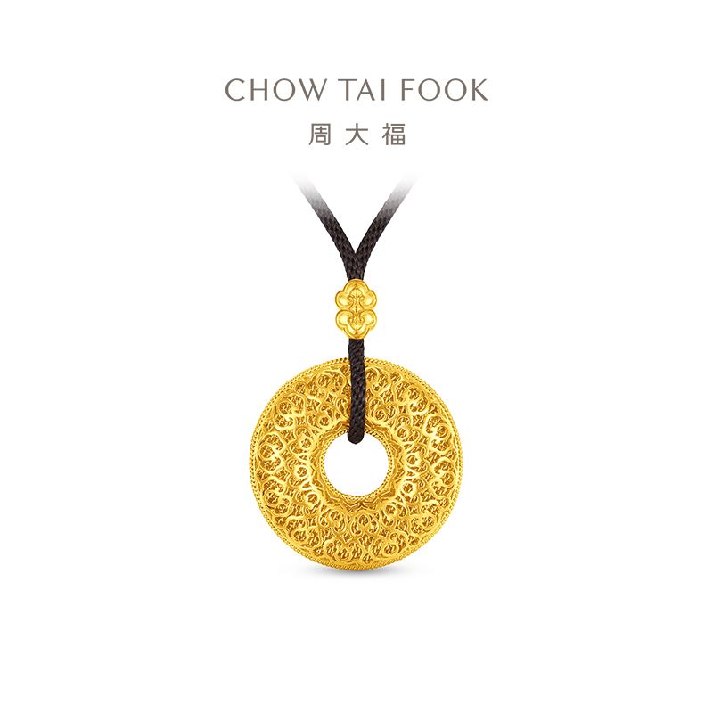 周大福 传承祥云平安扣足金黄金吊坠配绳计价（工费1820元）F236604