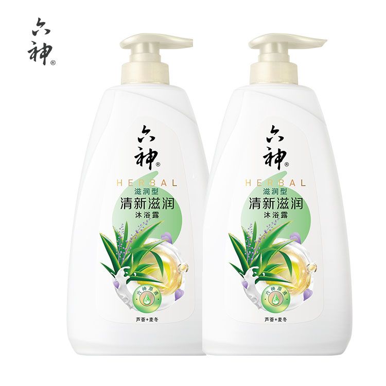 六神 清新滋润沐浴露4瓶量贩装2400ml（1L*2+200ml*2）#